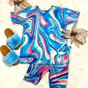 Multicolor tie dye girl short set. Girl Size 10. Brand new.